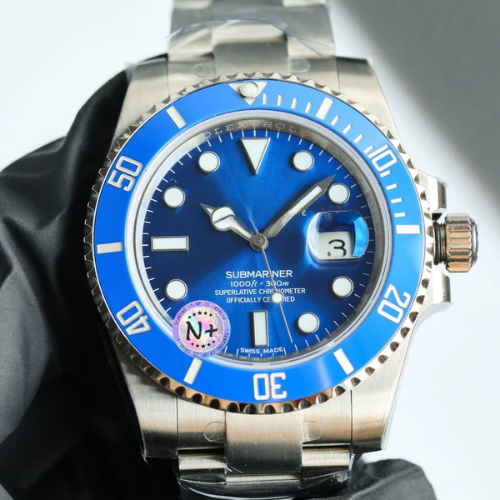 RLX Submariner Date in 18k white gold with a blue dial and blue ceramic bezel