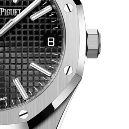 AP Royal Oak Black Dial – White 904L Steel – 41mm